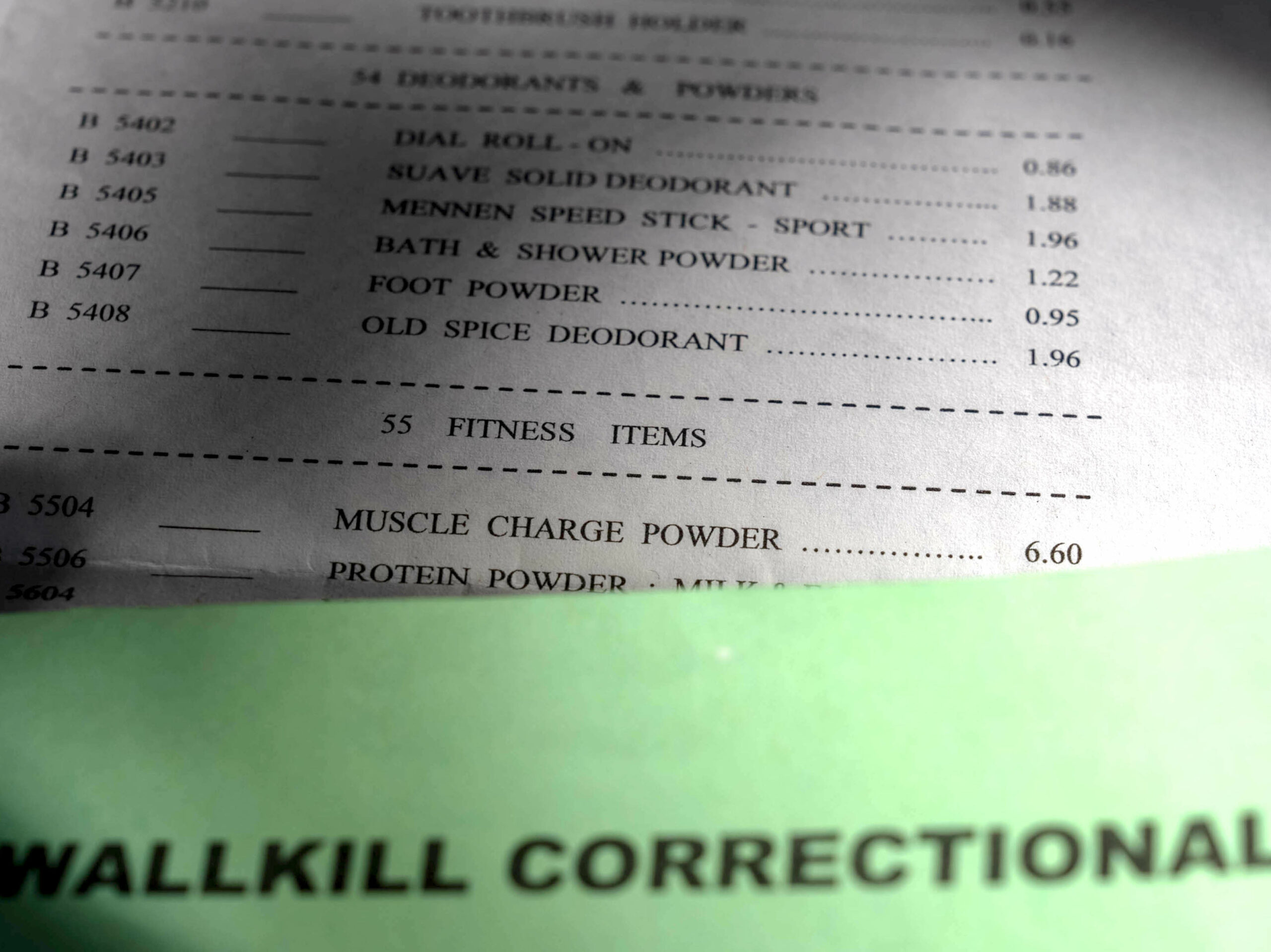 Wallkill Correctional Facility Commissary Price Sheet 2024